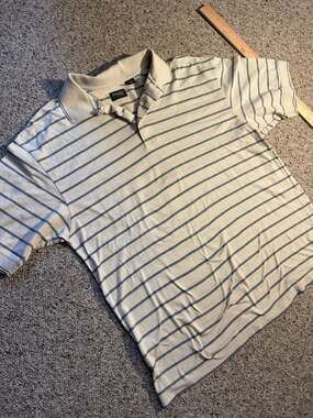 Ping Collection Men's Large Striped Mercerized Cotton Golf Polo Shirt Beige Blue
